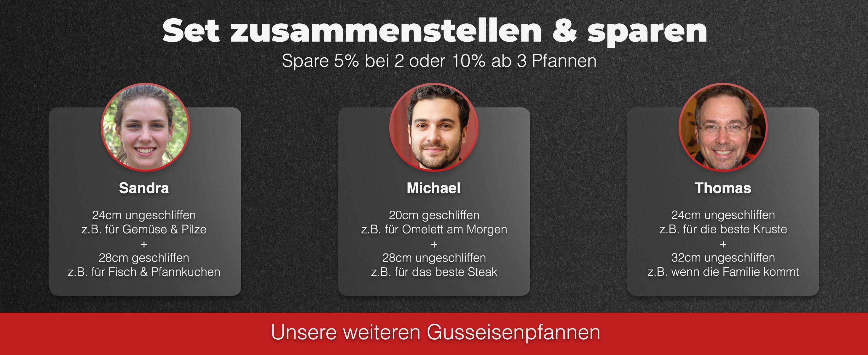 Empfohlene Kombinationen aus geschliffenen und ungeschliffenen Tecor Gusseisenpfannen-Desktop