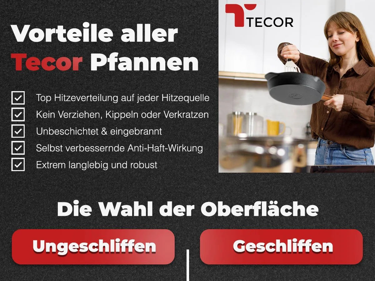 Vorteile der Tecor Gusseisenpfannen mit natürlicher Antihaftwirkung und hoher Hitzespeicherung-Mobile