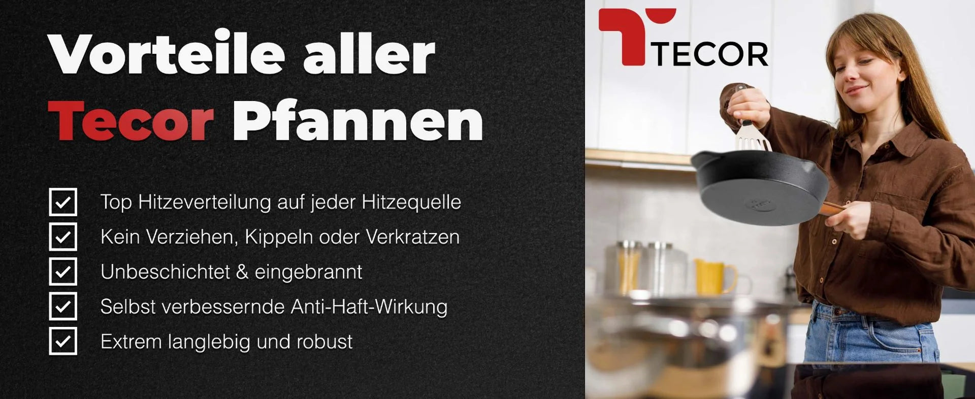 Vorteile der Tecor Gusseisenpfannen mit natürlicher Antihaftwirkung und hoher Hitzespeicherung