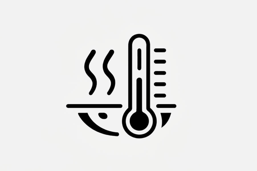 Symbol für langsames Erhitzen einer Gusseisenpfanne