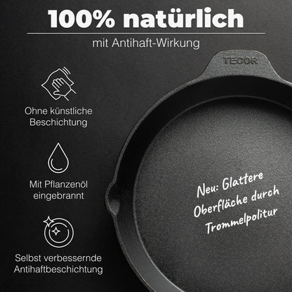 Ungeschliffene Gusseisenpfanne mit natürlicher Antihaftwirkung ohne künstliche Beschichtung