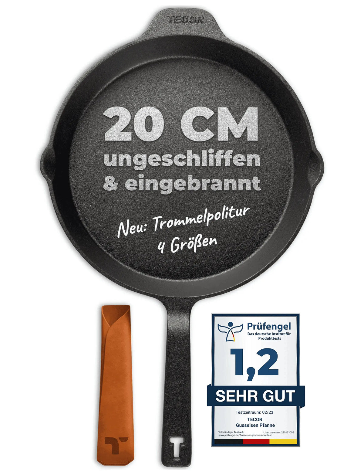 20 cm Tecor Gusseisenpfanne ungeschliffen mit Griffschutz und Prüfsiegel